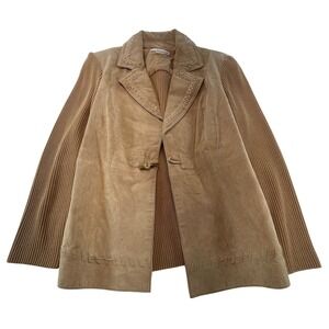 Peter Nygard‎ Petite M Suede Knit Paneled Blazer Jacket Tan Beige Button Front